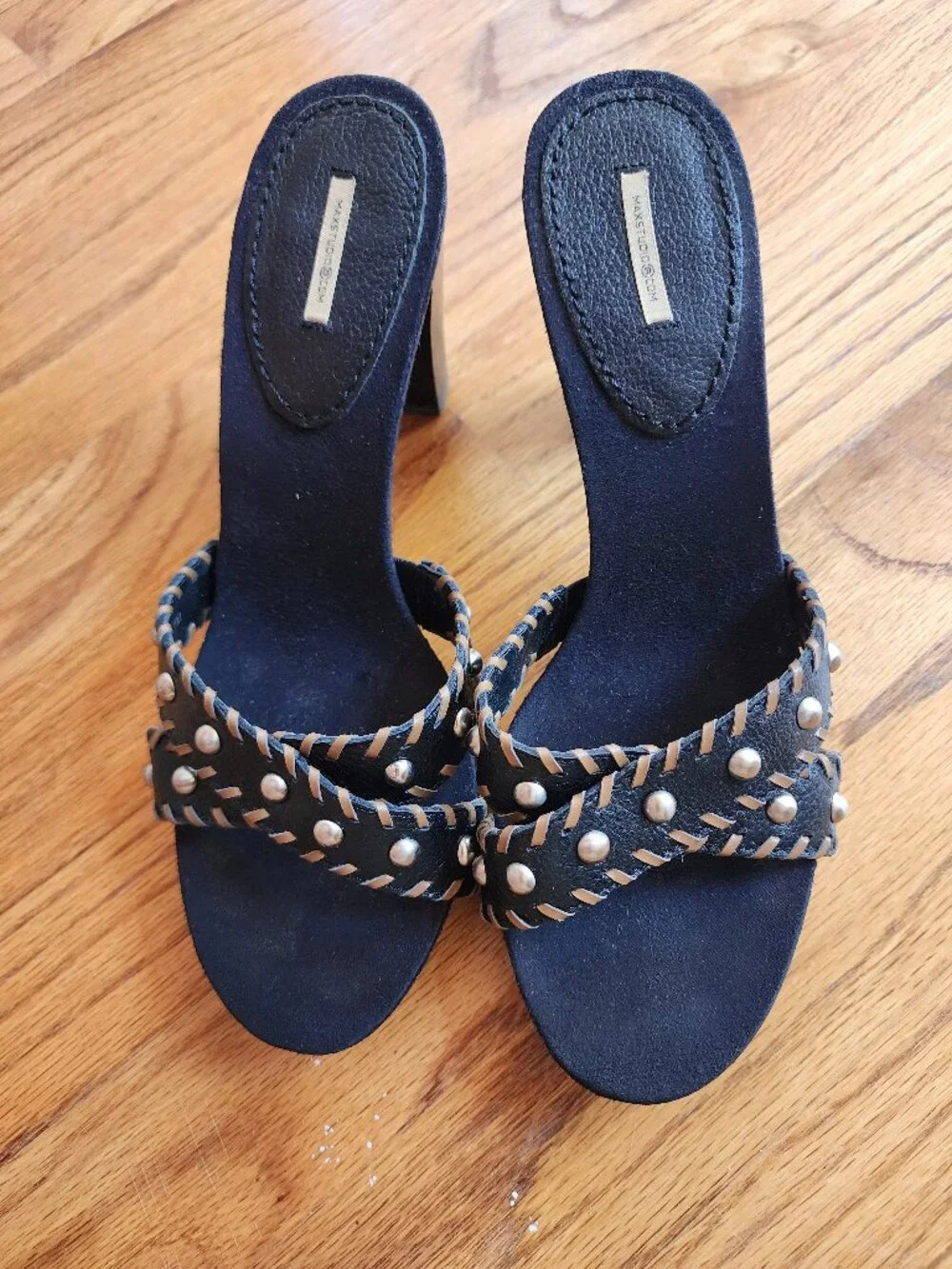 NWOT Max Studio Studded Leather Heeled Mules Sandals - Size 7